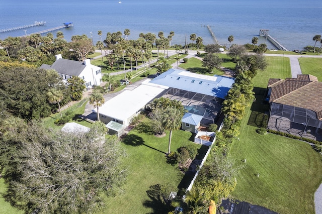 aerial view with a water view