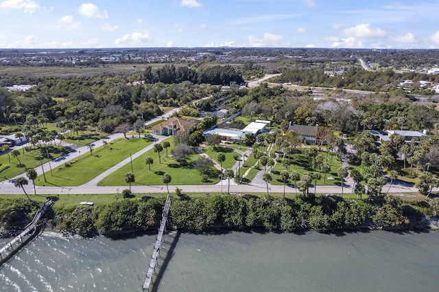 drone / aerial view featuring a water view