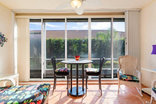 interior space featuring ceiling fan