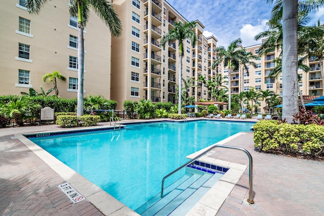 view of swimming pool with a patio