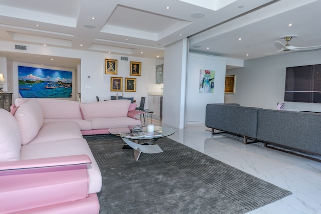 living room with ceiling fan