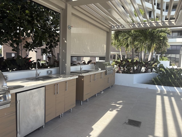 view of patio / terrace with area for grilling, sink, and a grill