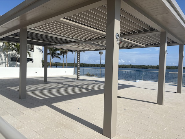 view of patio / terrace featuring a water view