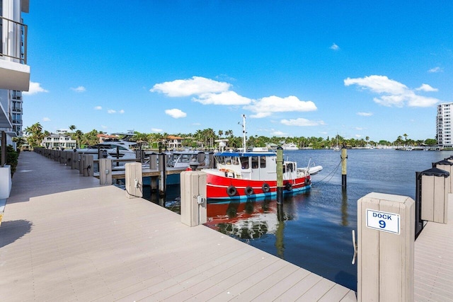 view of dock featuring a water view