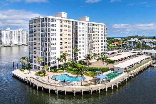 view of property with a water view