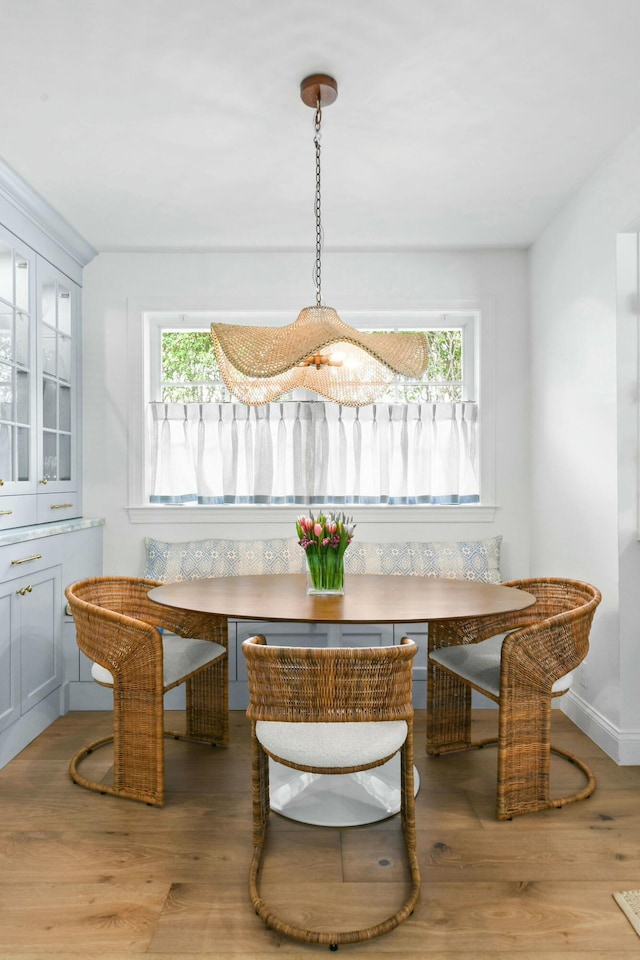 dining space featuring breakfast area, a healthy amount of sunlight, and light hardwood / wood-style floors