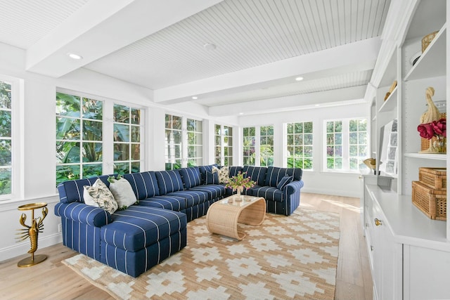 sunroom / solarium with beamed ceiling