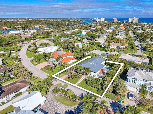 aerial view with a water view