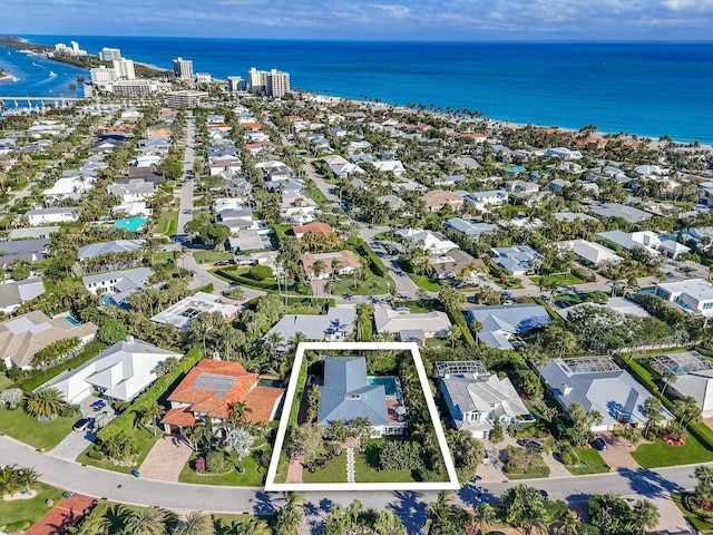 aerial view with a water view