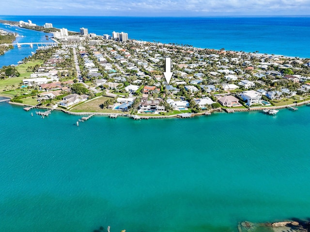 aerial view with a water view