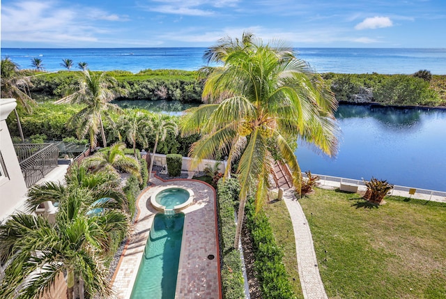 aerial view with a water view