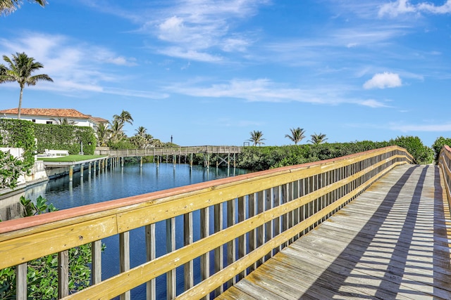 view of dock with a water view