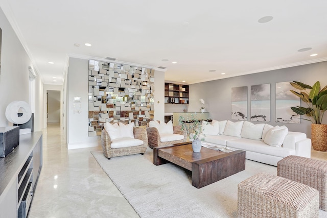 living room with crown molding