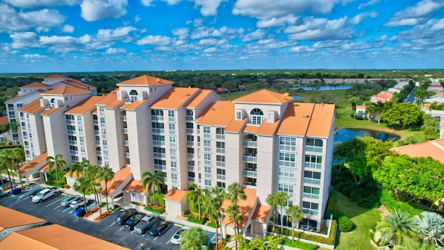 exterior space with a water view