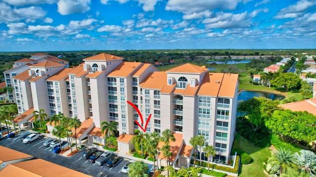 view of building exterior featuring a water view