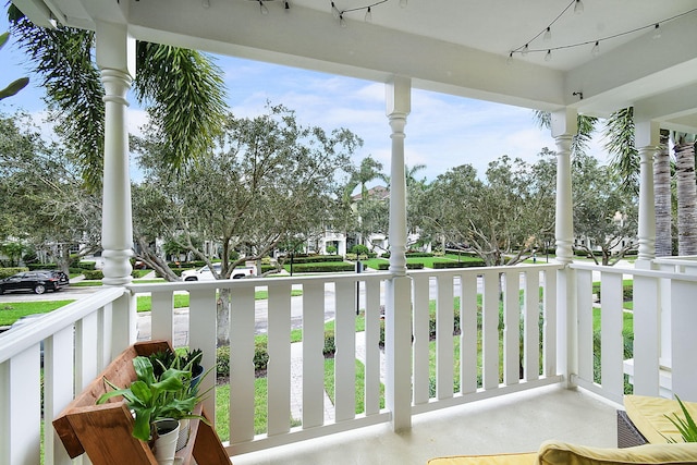 balcony featuring a porch