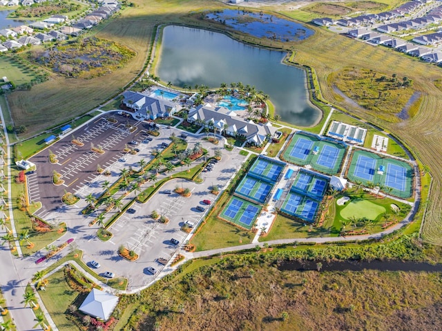 bird's eye view featuring a water view