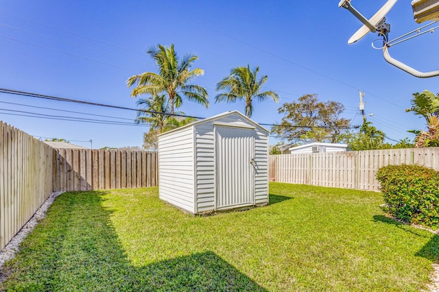 view of yard with a storage unit