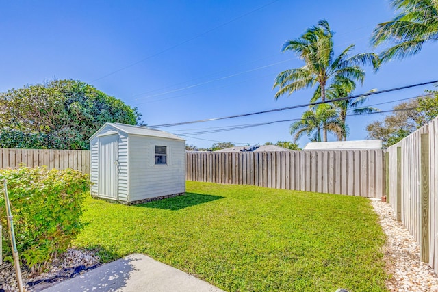 view of yard with a storage unit