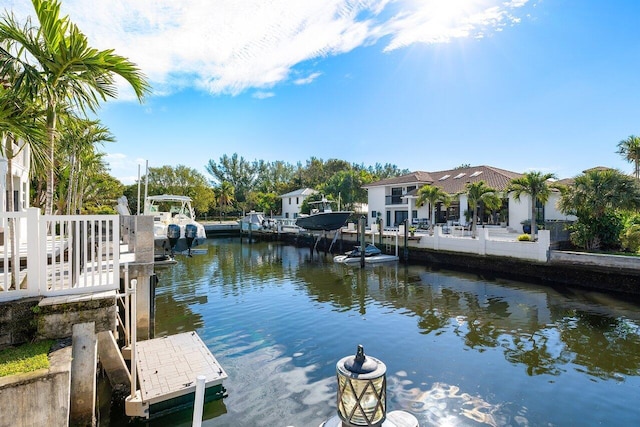 dock area featuring a water view