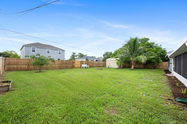 view of yard with a shed