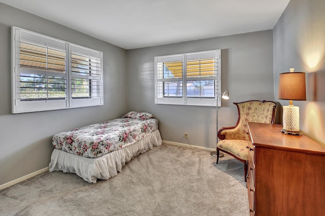 bedroom with light carpet