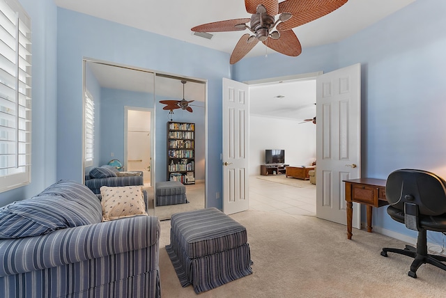 interior space featuring light colored carpet