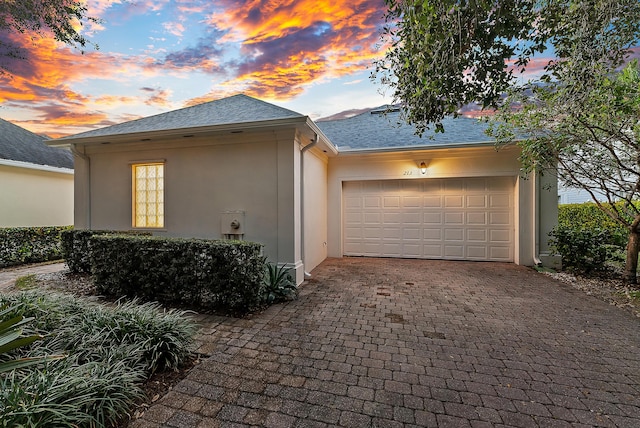 exterior space with a garage