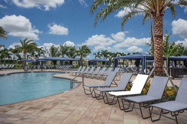 view of pool with a gazebo and a patio