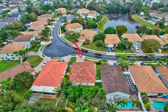 aerial view featuring a water view