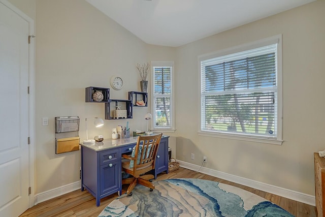 office space featuring light hardwood / wood-style flooring