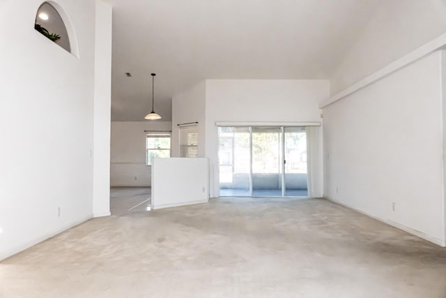 empty room featuring carpet floors and a high ceiling