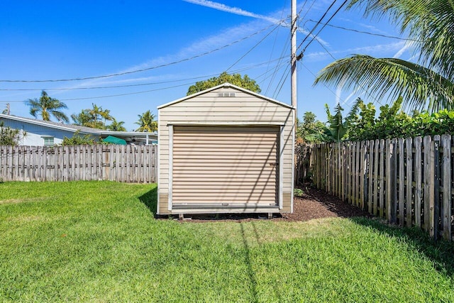 view of shed featuring a fenced backyard