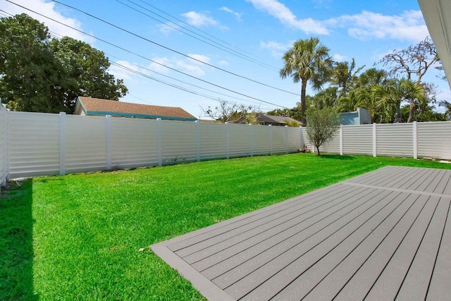 view of yard with a wooden deck