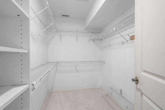 spacious closet with light colored carpet