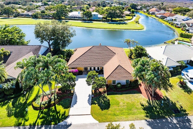 aerial view with a water view