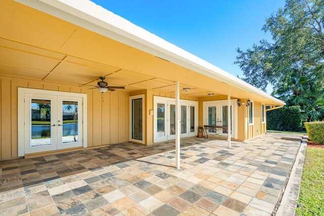 view of patio / terrace featuring french doors and ceiling fan