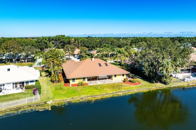 aerial view with a water view