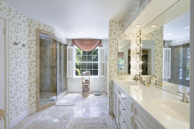 bathroom featuring vanity and walk in shower