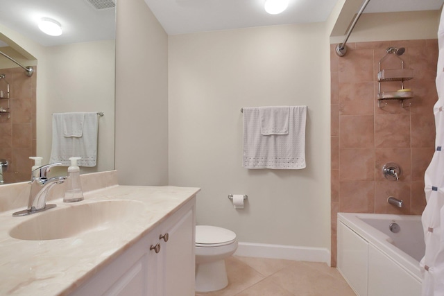 full bathroom with tile patterned floors, vanity, toilet, and shower / tub combo