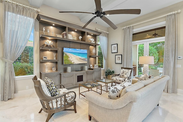 living room with ceiling fan