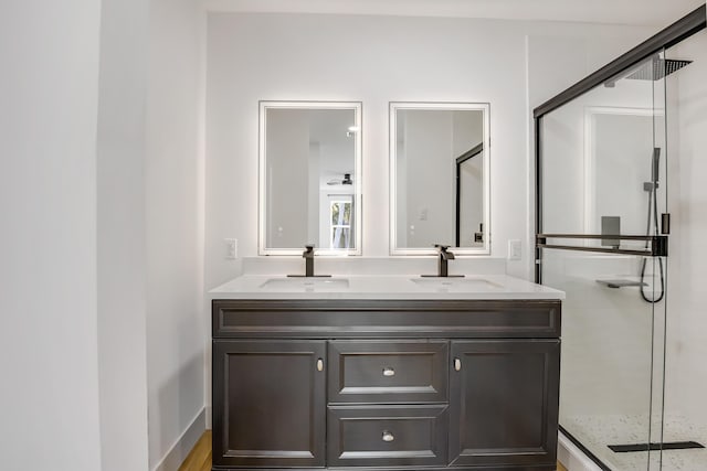 bathroom featuring vanity and walk in shower