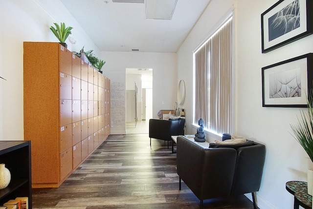 hallway featuring dark wood-type flooring