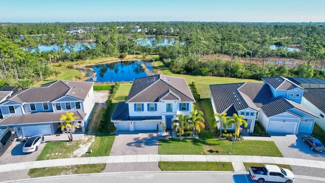 bird's eye view featuring a water view