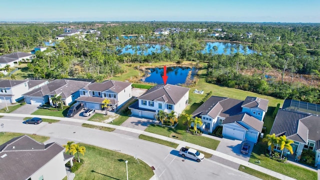 aerial view with a water view