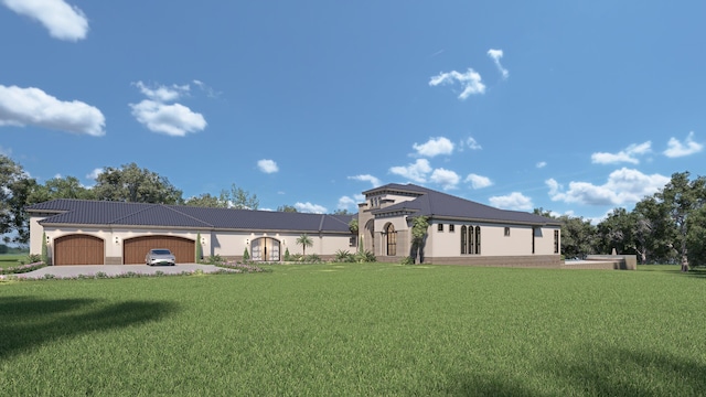 2861 SE S Lookout Blvd, Port Saint Lucie, FL 34984 - rear view of house featuring a yard, stucco siding, and a tile roof