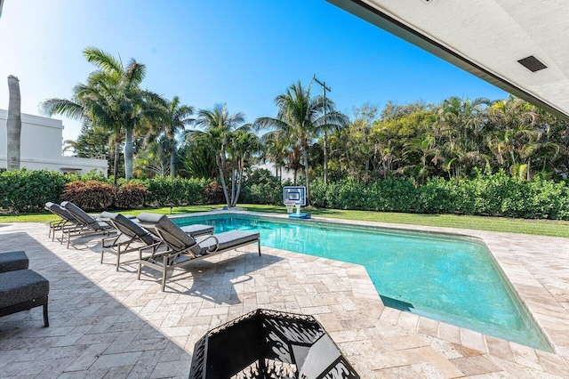 view of swimming pool with a patio