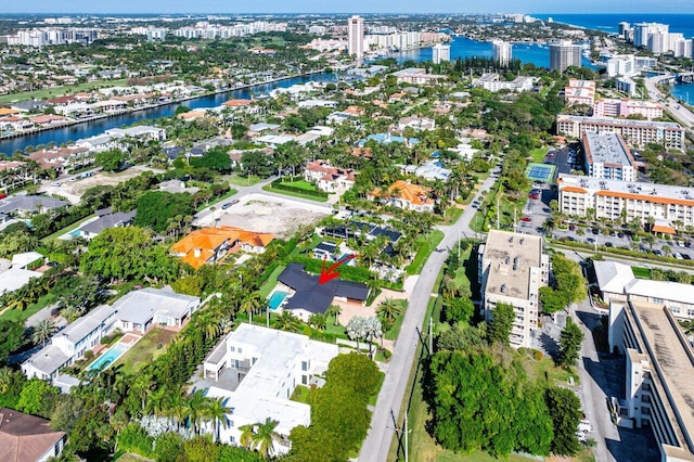 aerial view with a water view