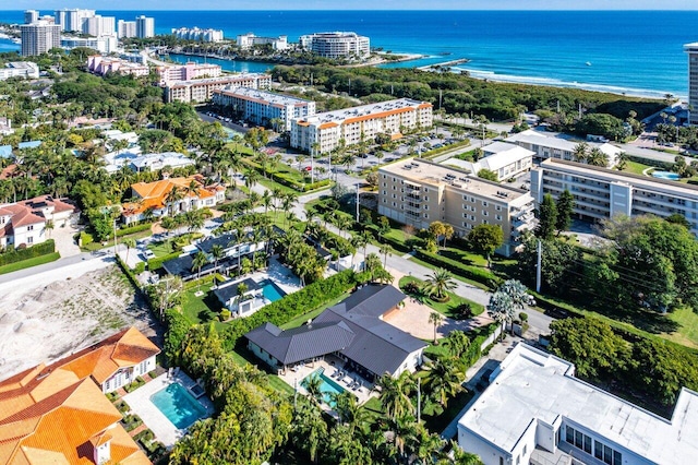 aerial view with a water view