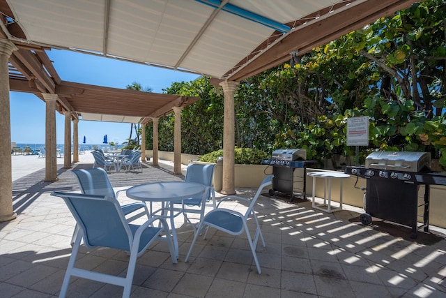 view of patio / terrace featuring a water view and grilling area